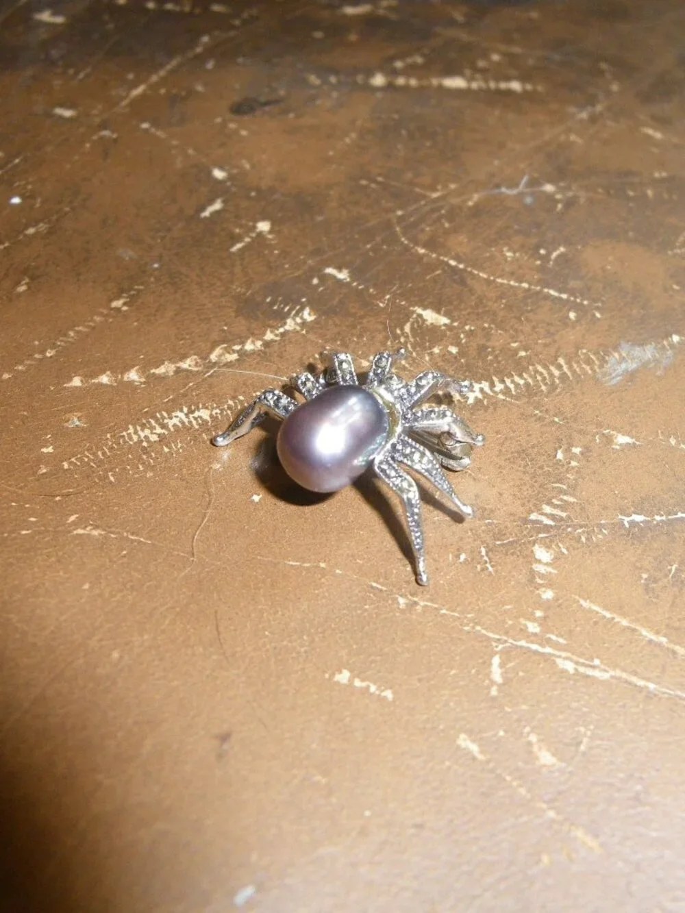 Women’s Vintage Sterling Spider Pin Brooch w/ Marcasite & Black Pearl Gemstones - Picture 3 of 5